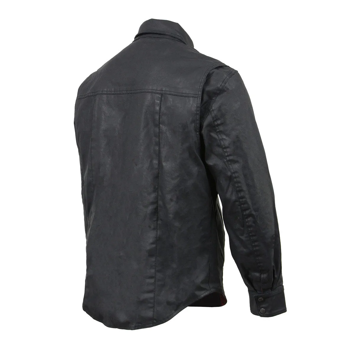 Milwaukee Leather MDM1603 Mens Black Waxy Coated Snap Front Shirt