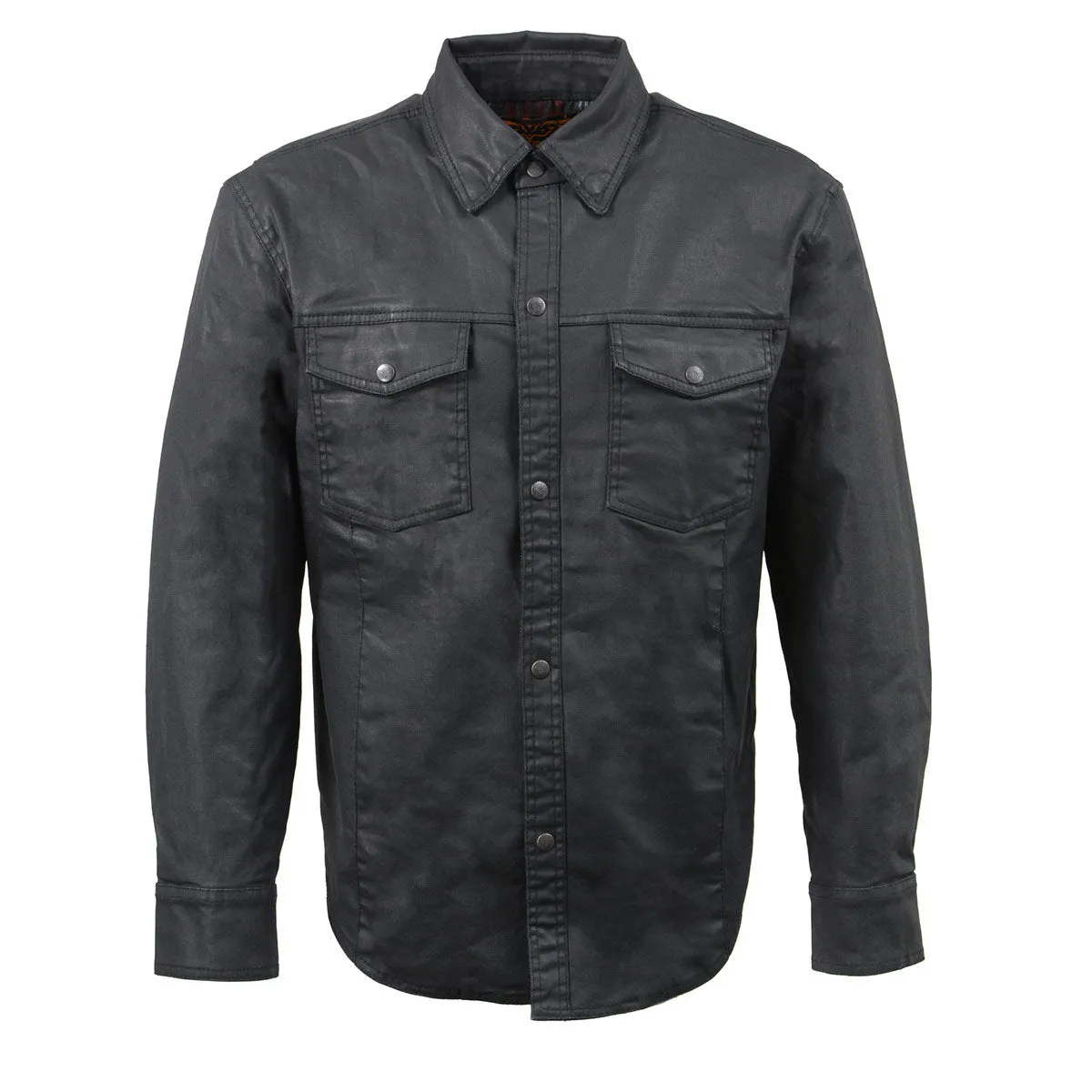 Milwaukee Leather MDM1603 Mens Black Waxy Coated Snap Front Shirt