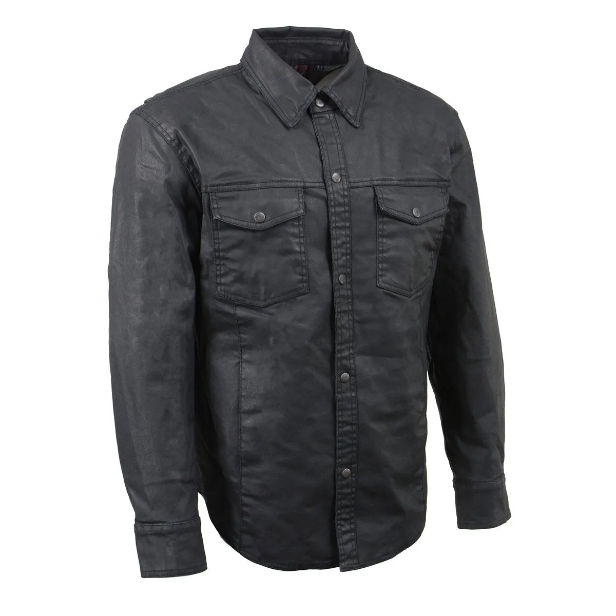 Milwaukee Leather MDM1603 Mens Black Waxy Coated Snap Front Shirt