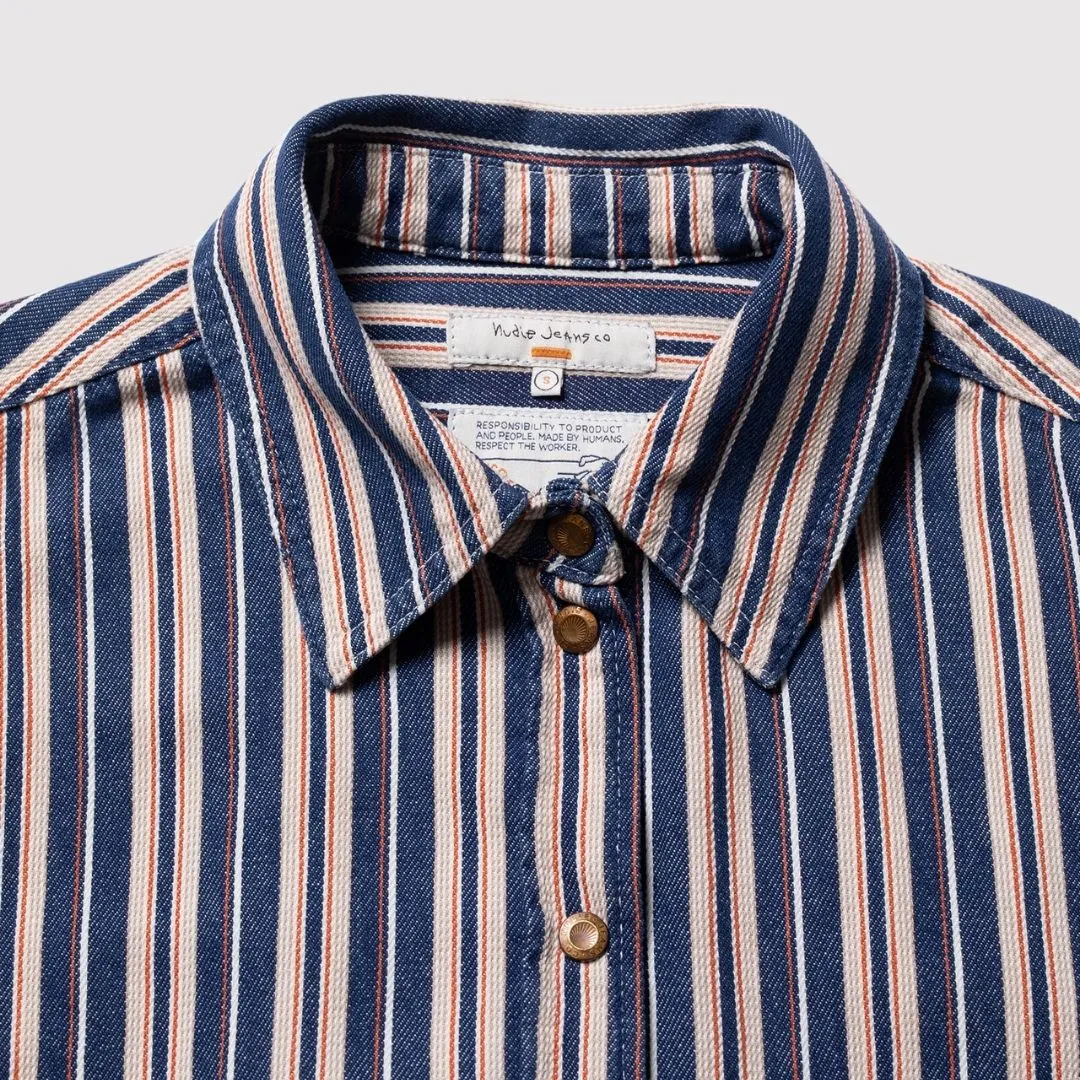 Mina Denim Stripe Shirt (Red)