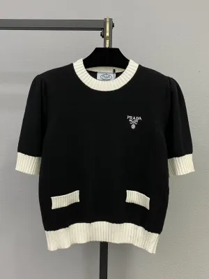 New cuffs contrasting letter knitted short sleeves