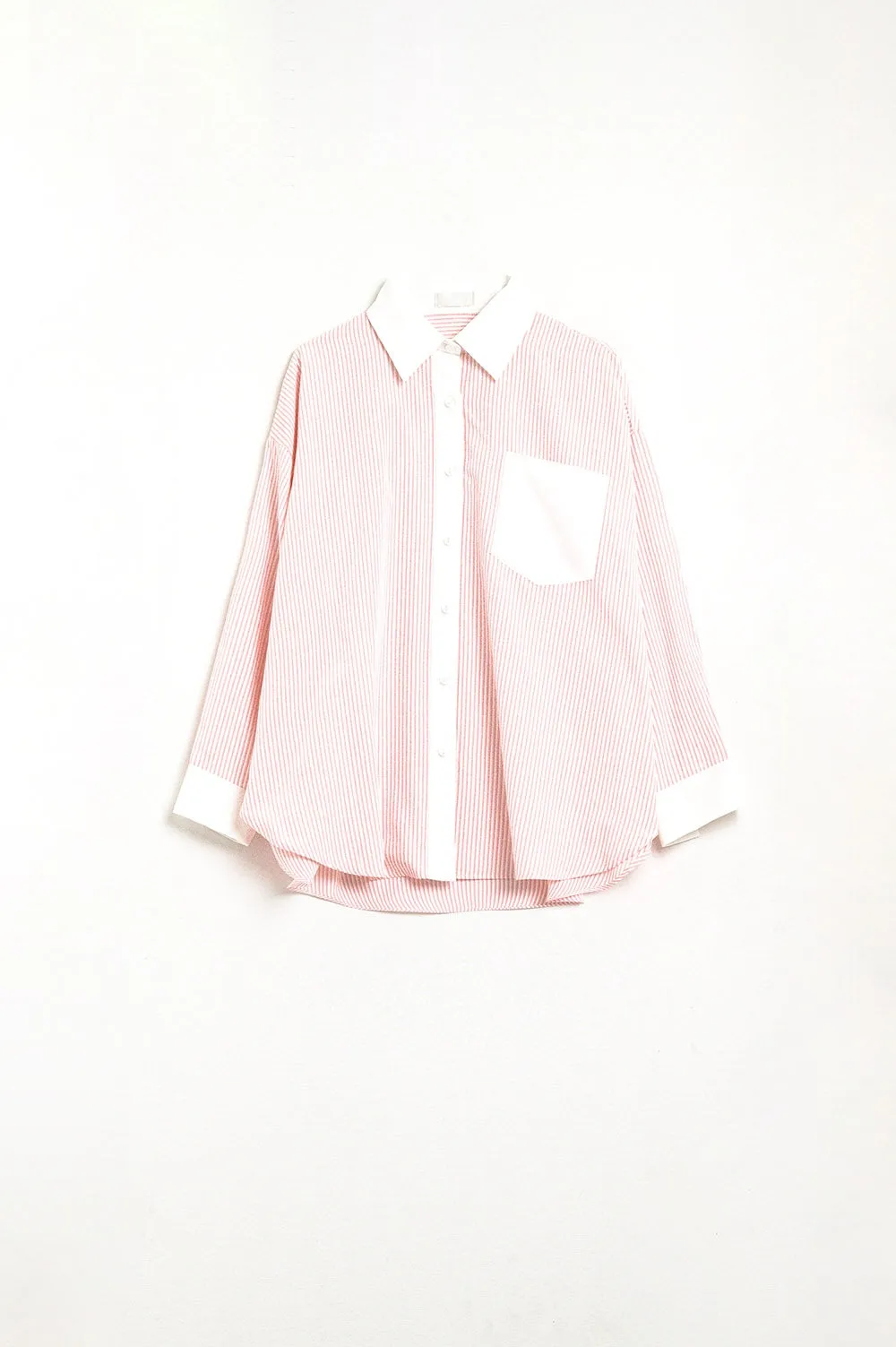 Pink Striped Shirt with pocket and white collar
