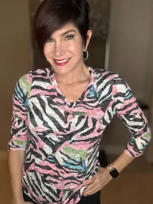 Stripe Splash V Neck Top