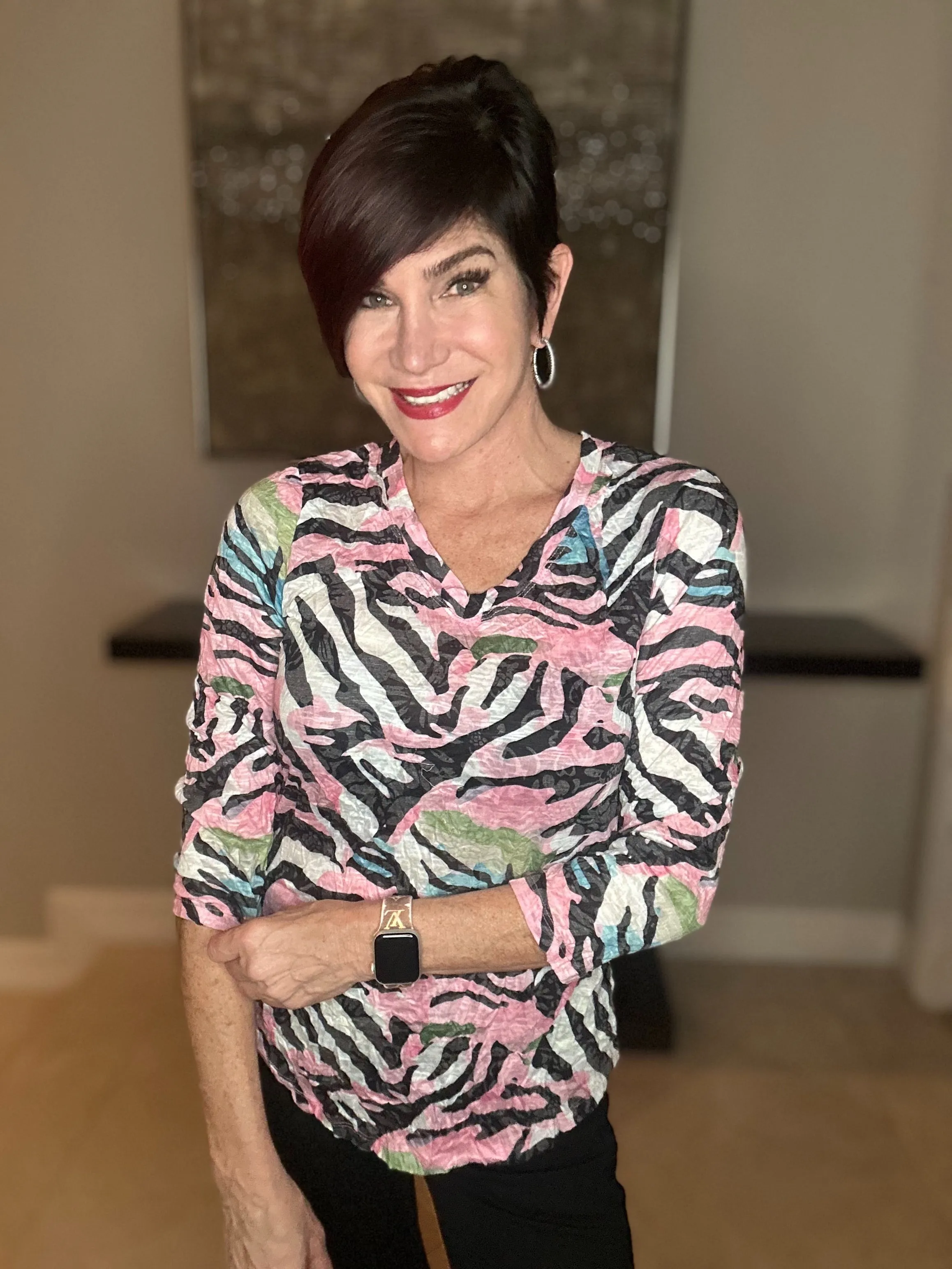 Stripe Splash V Neck Top