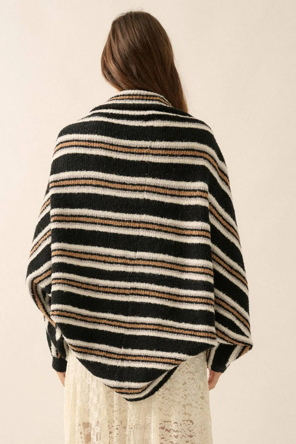 Striped Rib-Knit Oversize Shrug Cardigan