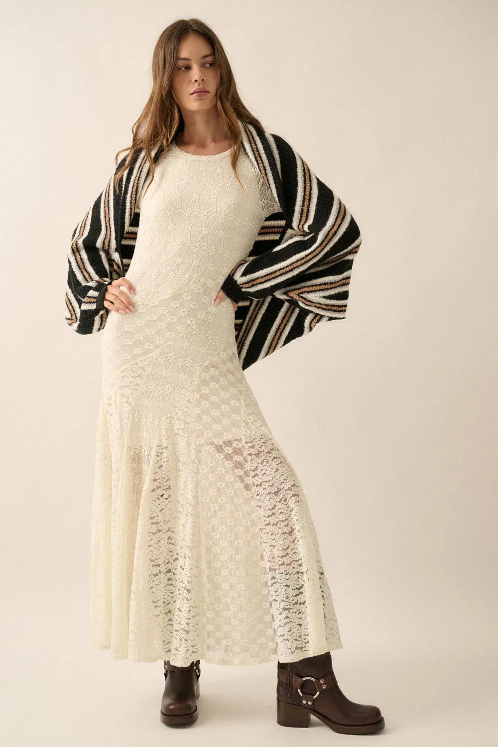 Striped Rib-Knit Oversize Shrug Cardigan