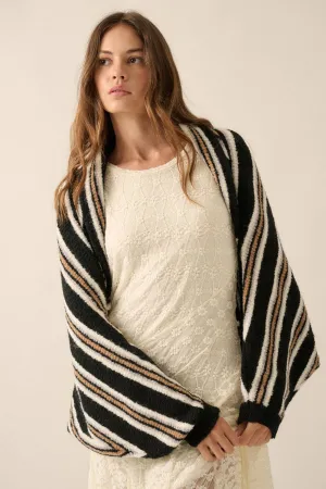 Striped Rib-Knit Oversize Shrug Cardigan