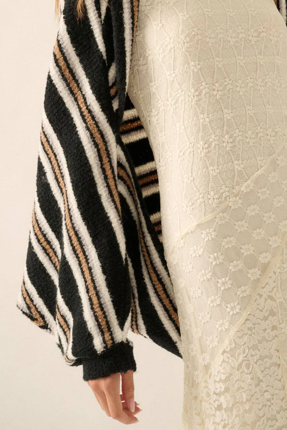 Striped Rib-Knit Oversize Shrug Cardigan