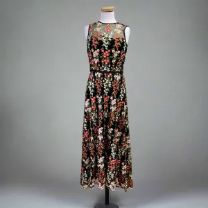 Tahari black embroidered floral dress, size 4
