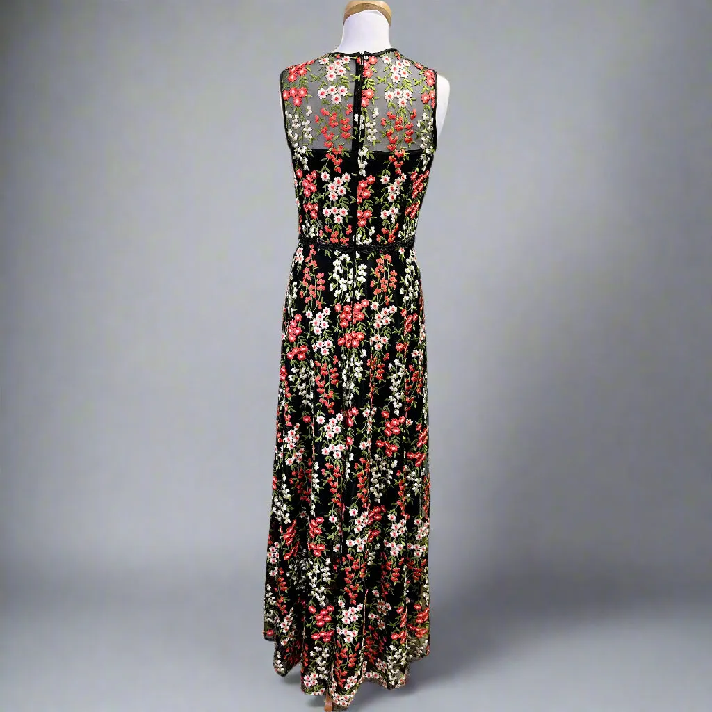 Tahari black embroidered floral dress, size 4