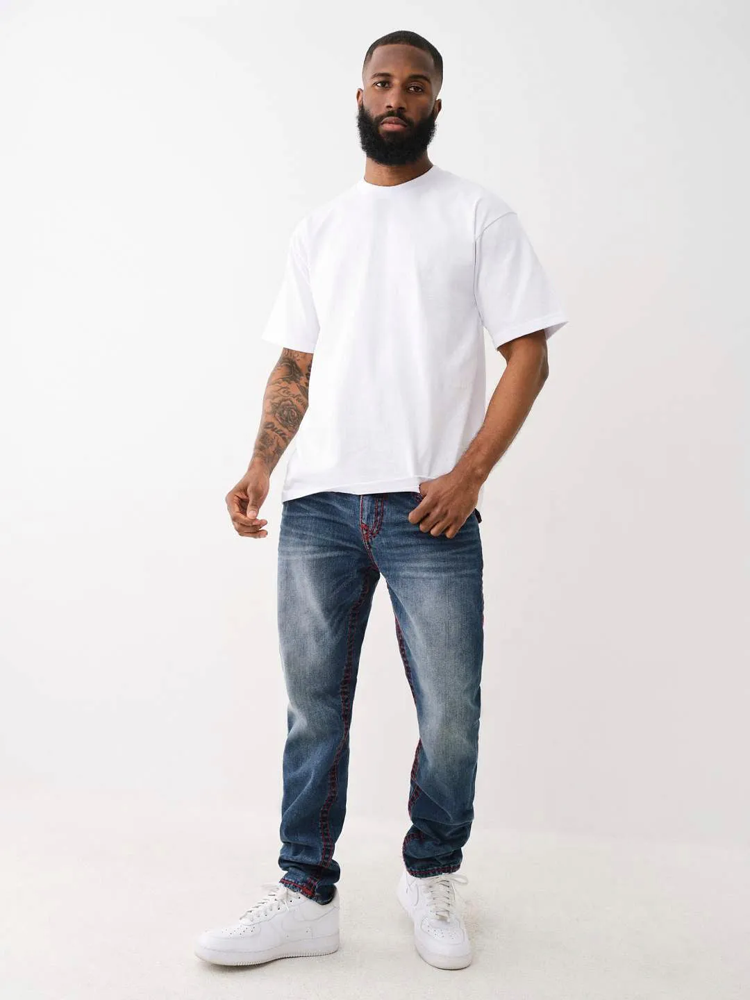 True Religion Super T Rocco Slim Fit Blue Mid-Rise Washed Jeans