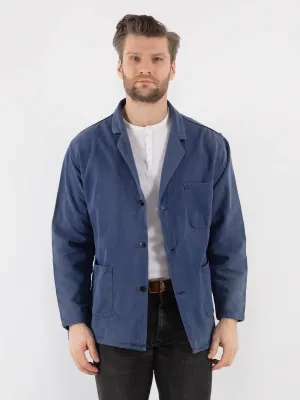 Vintage 70's Men Sun Faded Work Jacket in Blue