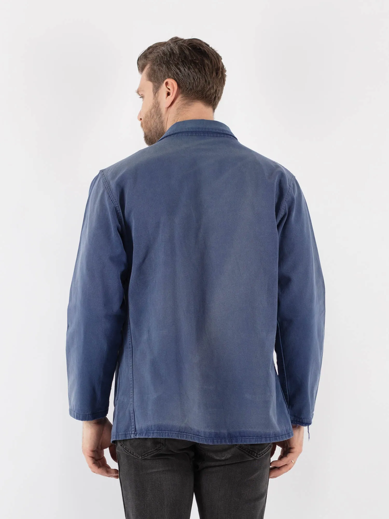 Vintage 70's Men Sun Faded Work Jacket in Blue
