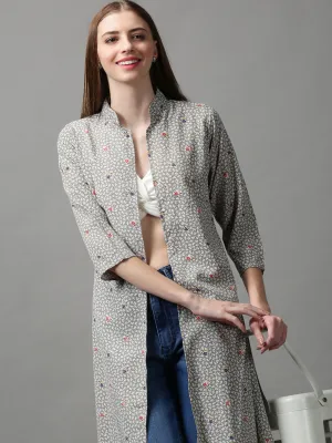 Women Grey Printed Longline Shrug