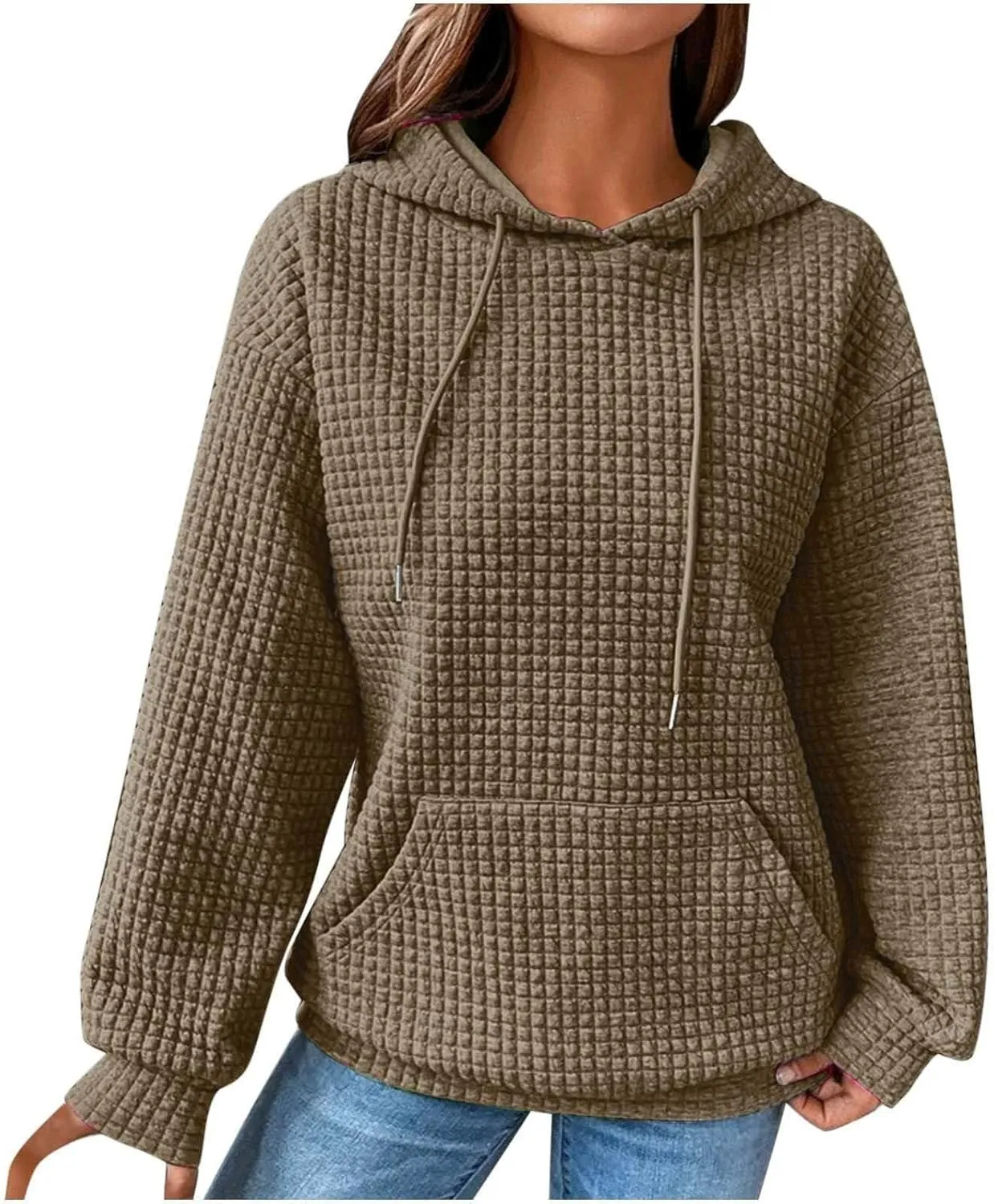Womens Hoodies Pullover Long Sleeve Oversized Sweatshirt Fall Outfits Drawstring Hooded Sweatshirts with Pocket