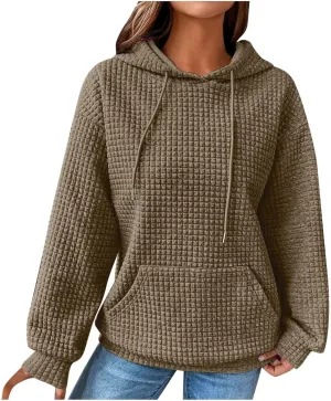 Womens Hoodies Pullover Long Sleeve Oversized Sweatshirt Fall Outfits Drawstring Hooded Sweatshirts with Pocket