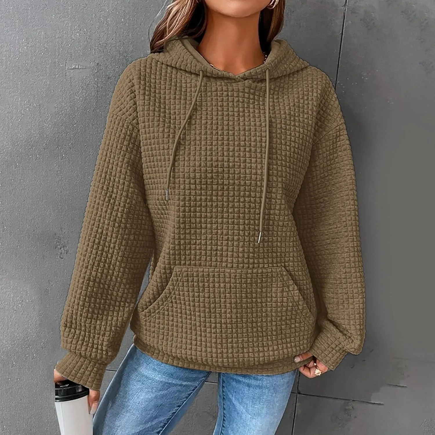 Womens Hoodies Pullover Long Sleeve Oversized Sweatshirt Fall Outfits Drawstring Hooded Sweatshirts with Pocket