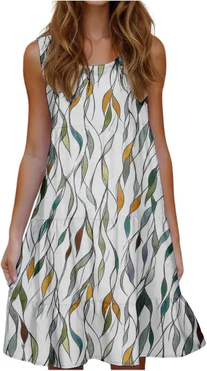 Womens Summer Dresses Tank Mini Dress Floral Spring Casual Flowy Tshirt Dress Outfits Flowy Wrap Beach Boho Sun Dress
