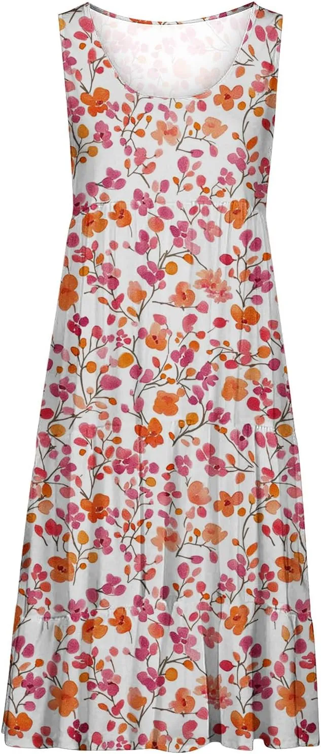 Womens Summer Dresses Tank Mini Dress Floral Spring Casual Flowy Tshirt Dress Outfits Flowy Wrap Beach Boho Sun Dress
