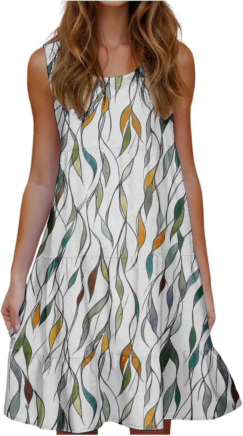 Womens Summer Dresses Tank Mini Dress Floral Spring Casual Flowy Tshirt Dress Outfits Flowy Wrap Beach Boho Sun Dress