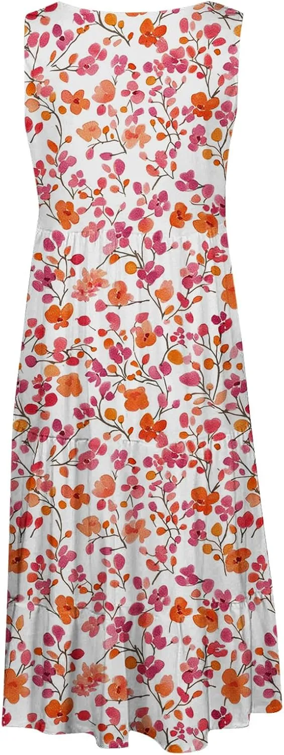Womens Summer Dresses Tank Mini Dress Floral Spring Casual Flowy Tshirt Dress Outfits Flowy Wrap Beach Boho Sun Dress