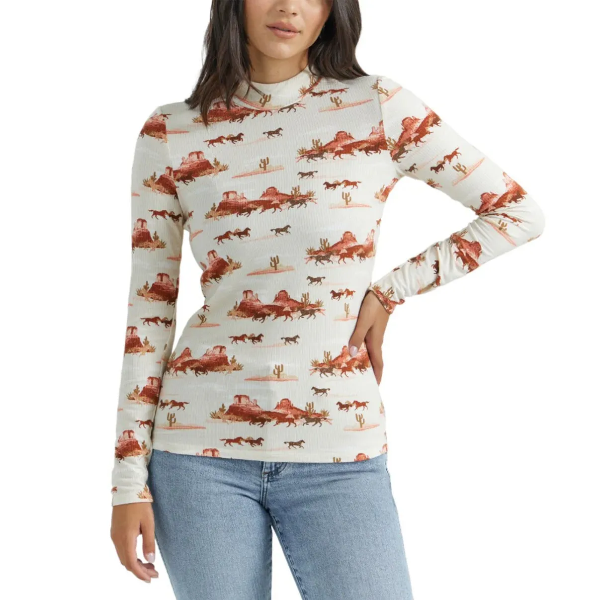 Wrangler Women's Long Sleeve Knit Top In Cream Multi