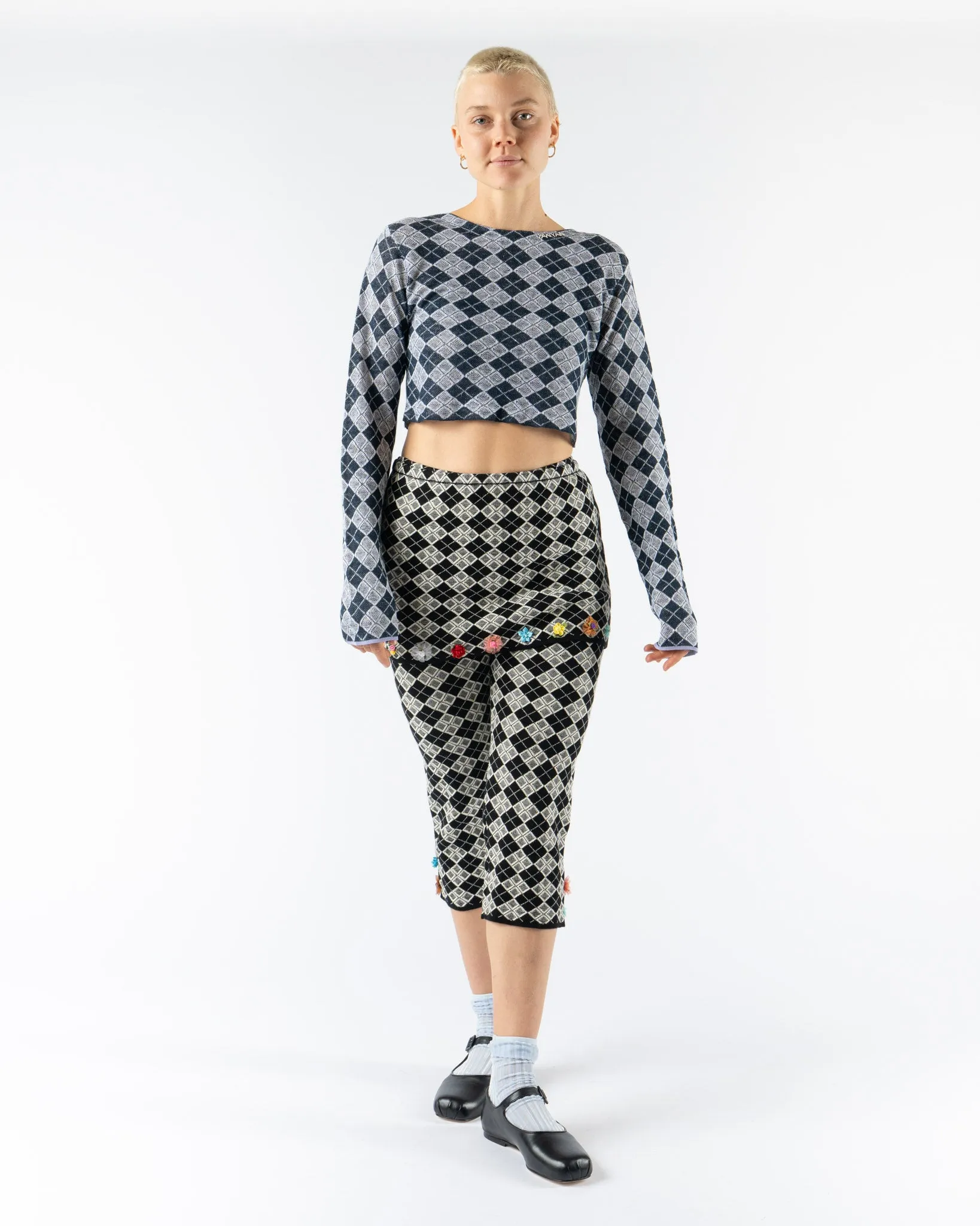 YanYan Argyle Pedal Pusher Mini Skirt with Flowers