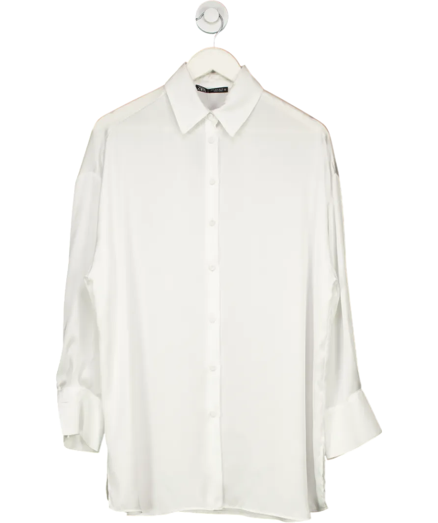 ZARA White Satin Longline Shirt UK S